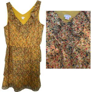Xhilaration yellow floral chiffon ruffle dress L